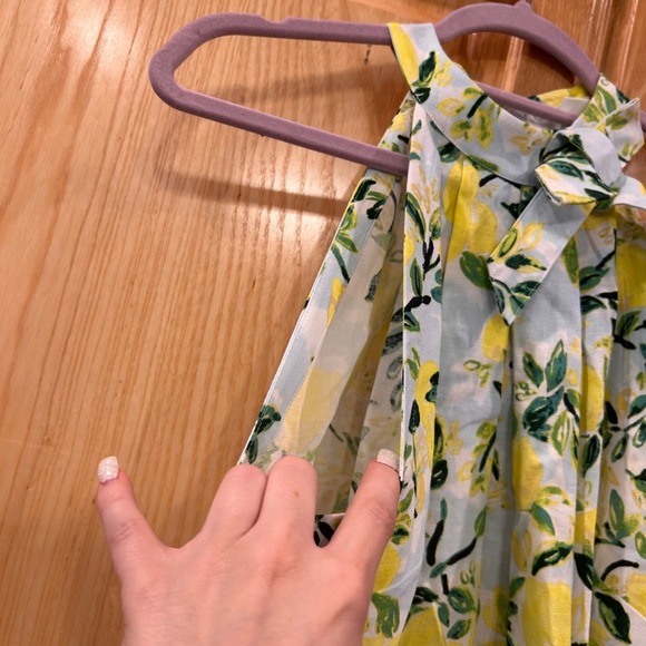 Lemon Print Sleeveless Halter Top Bow Neck Linen Blend Summer Cute Blouse XS - Picture 7 of 11